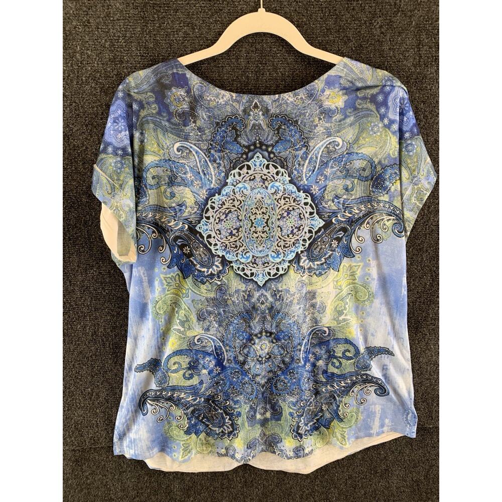 Dressbarn Shirt Blue Gypsy Blouse Boho Top Casual Comfort Paisley Size 1X - Picture 10 of 10